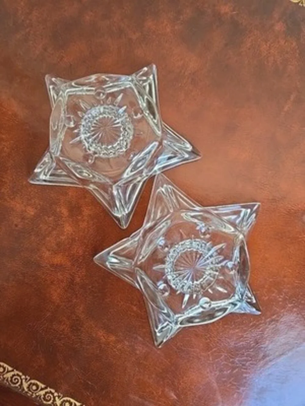Glass Star Candle Stick Holder, Vintage Candle Holder - Set Of 2